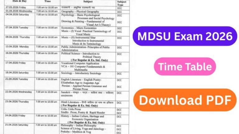 MDSU Exam Time Table 2026